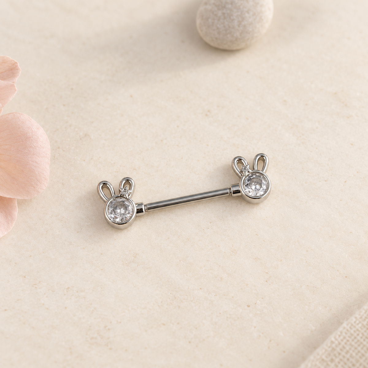 Bunny Ear Zircon Nipple Barbell, 16mm, Silver, Single