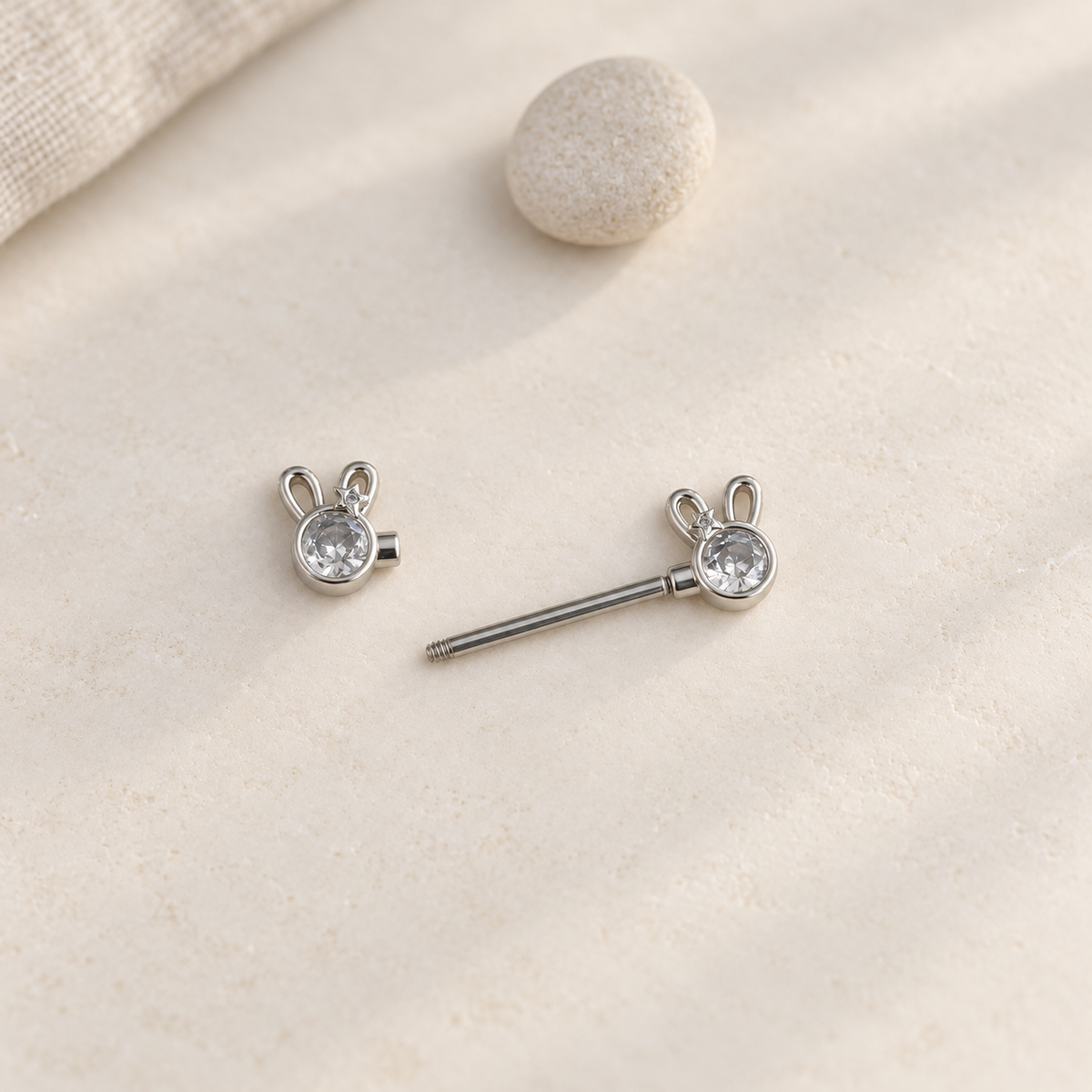 Bunny Ear Zircon Nipple Barbell, 16mm, Silver, Single