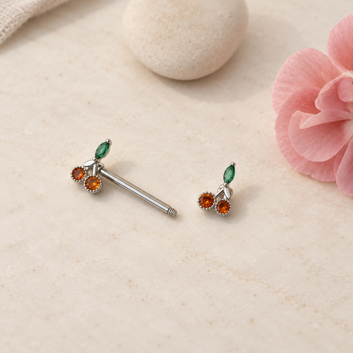 Cherry Nipple Barbell, 16mm, Single