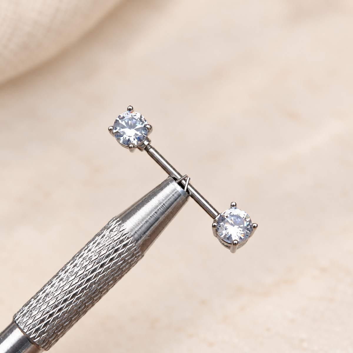 Double Solitaire Zircon Nipple Barbell, 16mm, Silver, Single