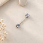 Double Solitaire Zircon Nipple Barbell, 16mm, Silver, Single