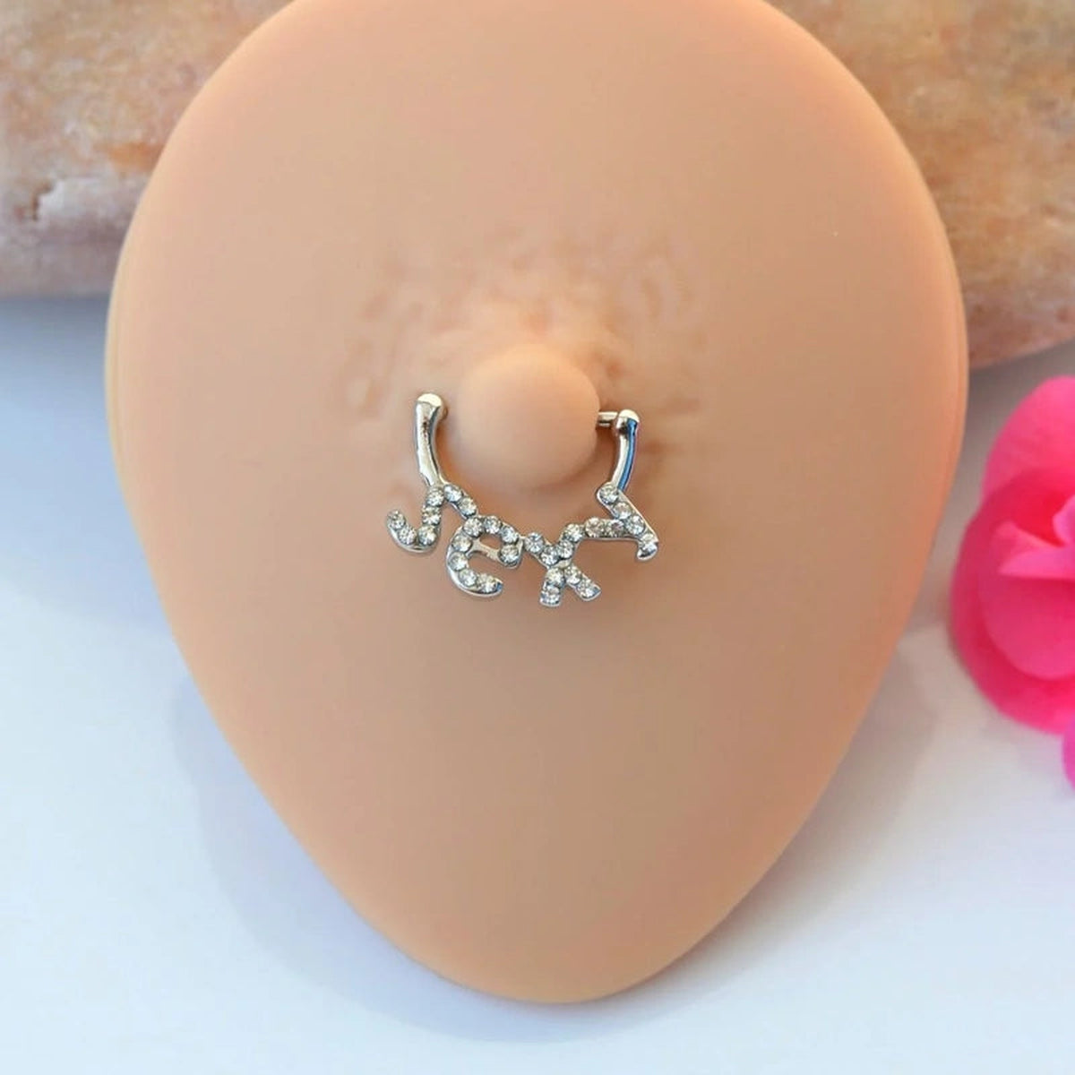 “Sexy” Script Nipple Barbell, 12mm, Silver, 316L Stainless Steel, Single