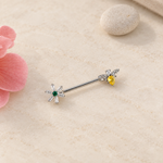 Flower or Bee Nipple Barbell, 1.4mm x 15mm, Silver, Single
