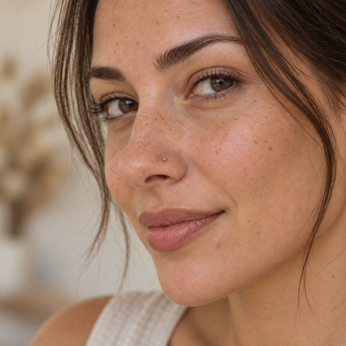 Ball nose stud worn on a model
