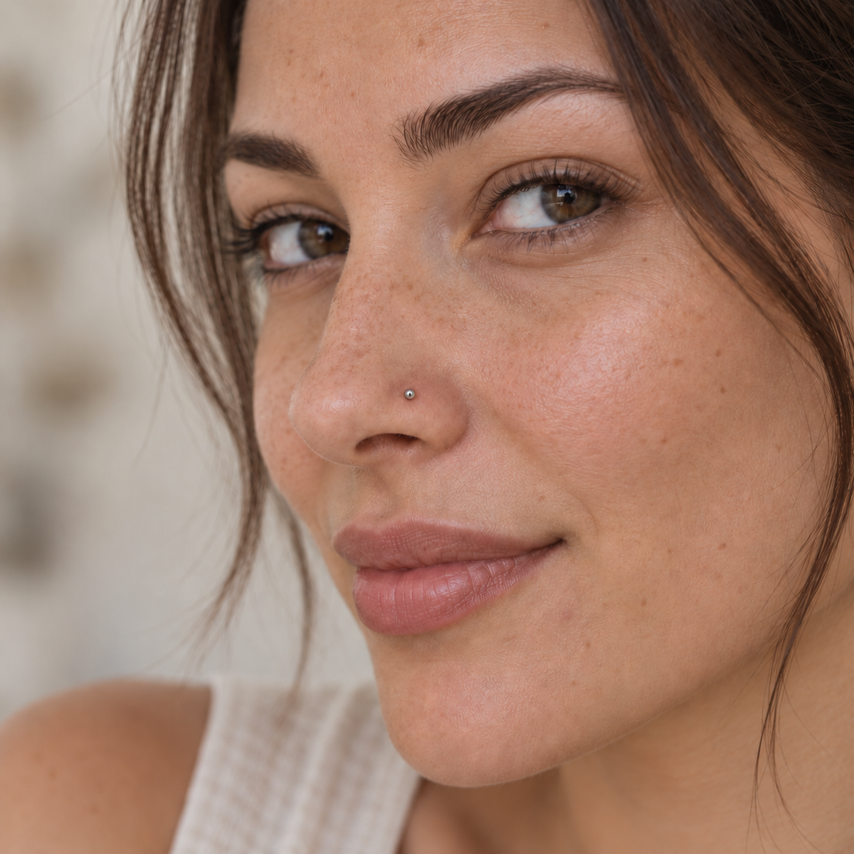 Ball nose stud worn on a model