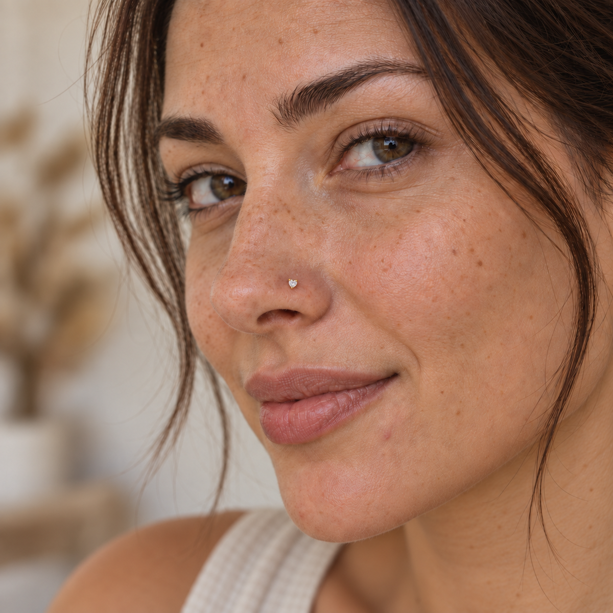 Heart Nose Stud, 20G, 7mm, Gold or Silver, 316L Stainless Steel, Single