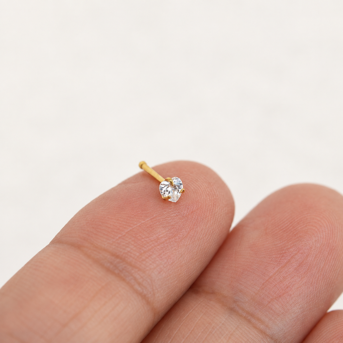 Heart Nose Stud, 20G, 7mm, Gold or Silver, 316L Stainless Steel, Single