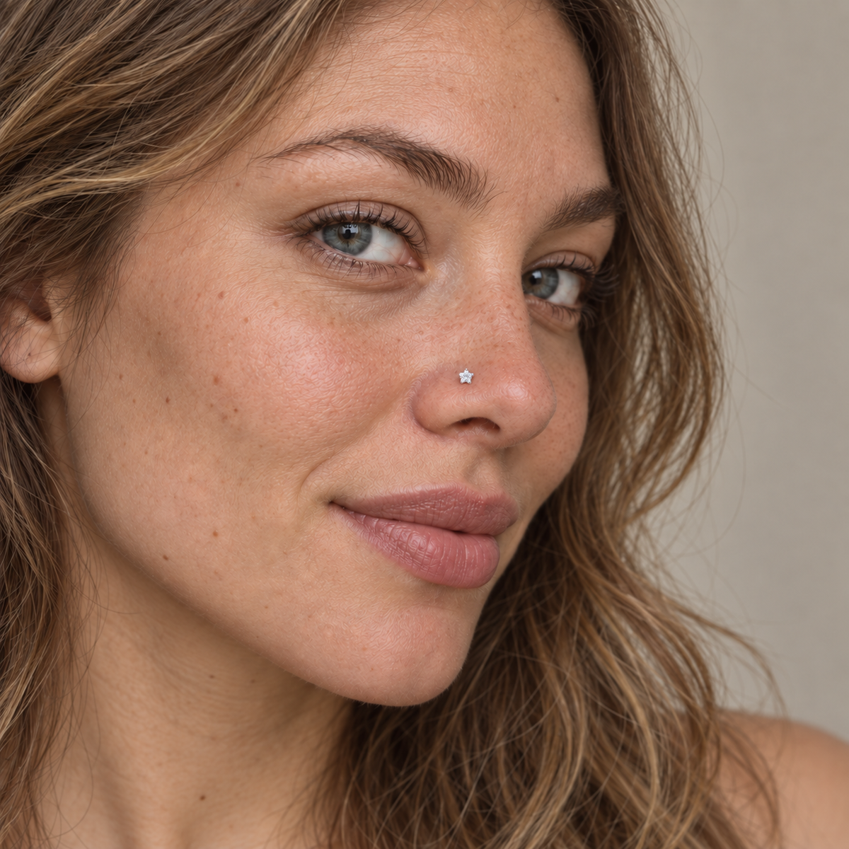 Star Nose Stud, 20G, 7mm, Gold or Silver, 316L Stainless Steel, Single