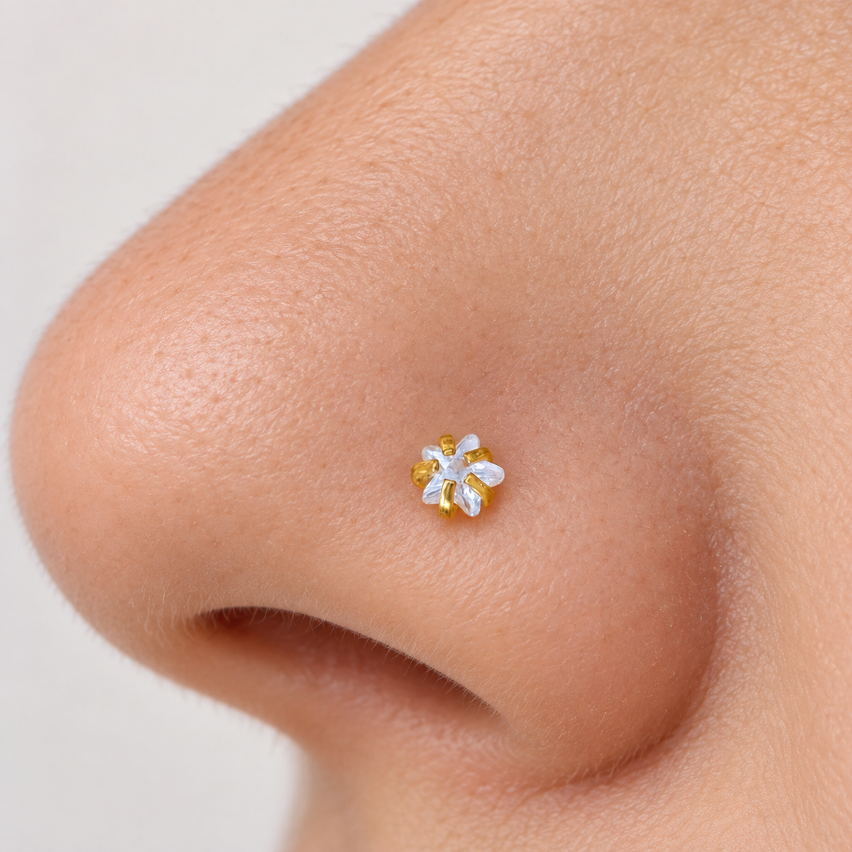 Star Nose Stud, 20G, 7mm, Gold or Silver, 316L Stainless Steel, Single