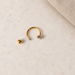 Zircon Nose Ring, 18G, 8mm, Gold or Silver, 316L Stainless Steel, Single