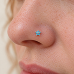 Turquoise Flower Nose Stud, 0.7mm x 8mm, Gold or Silver, Single