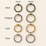 Nose Ring, 20G, 8mm or 10mm, Gold, Silver, Black or Hologram, 316L Stainless Steel, Single