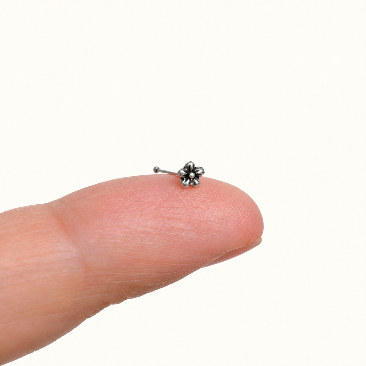 Flower Nose Stud, 7mm, Silver, 925 Sterling Silver, Single
