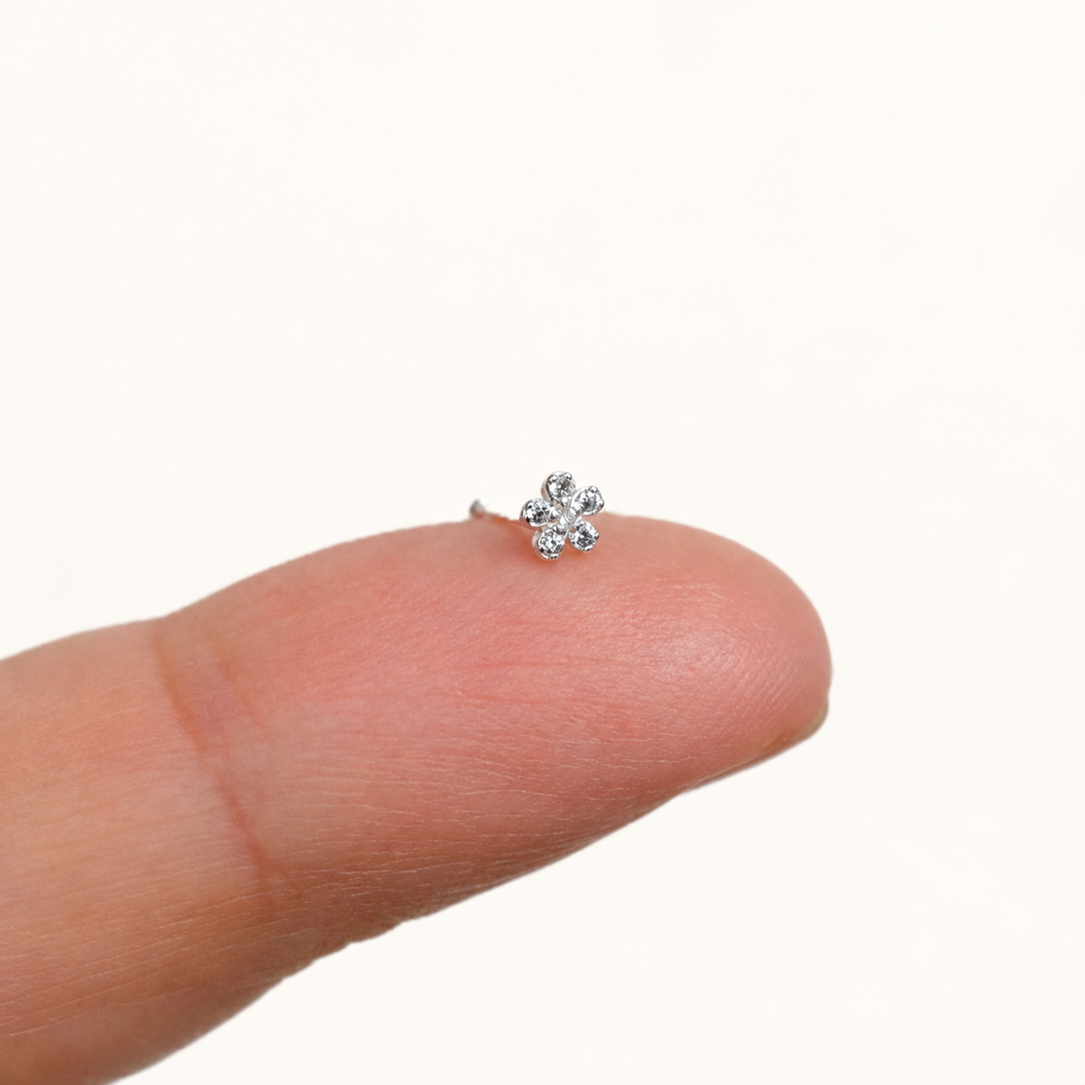 Flower Nose Stud, 7mm, Silver, 925 Sterling Silver, Single