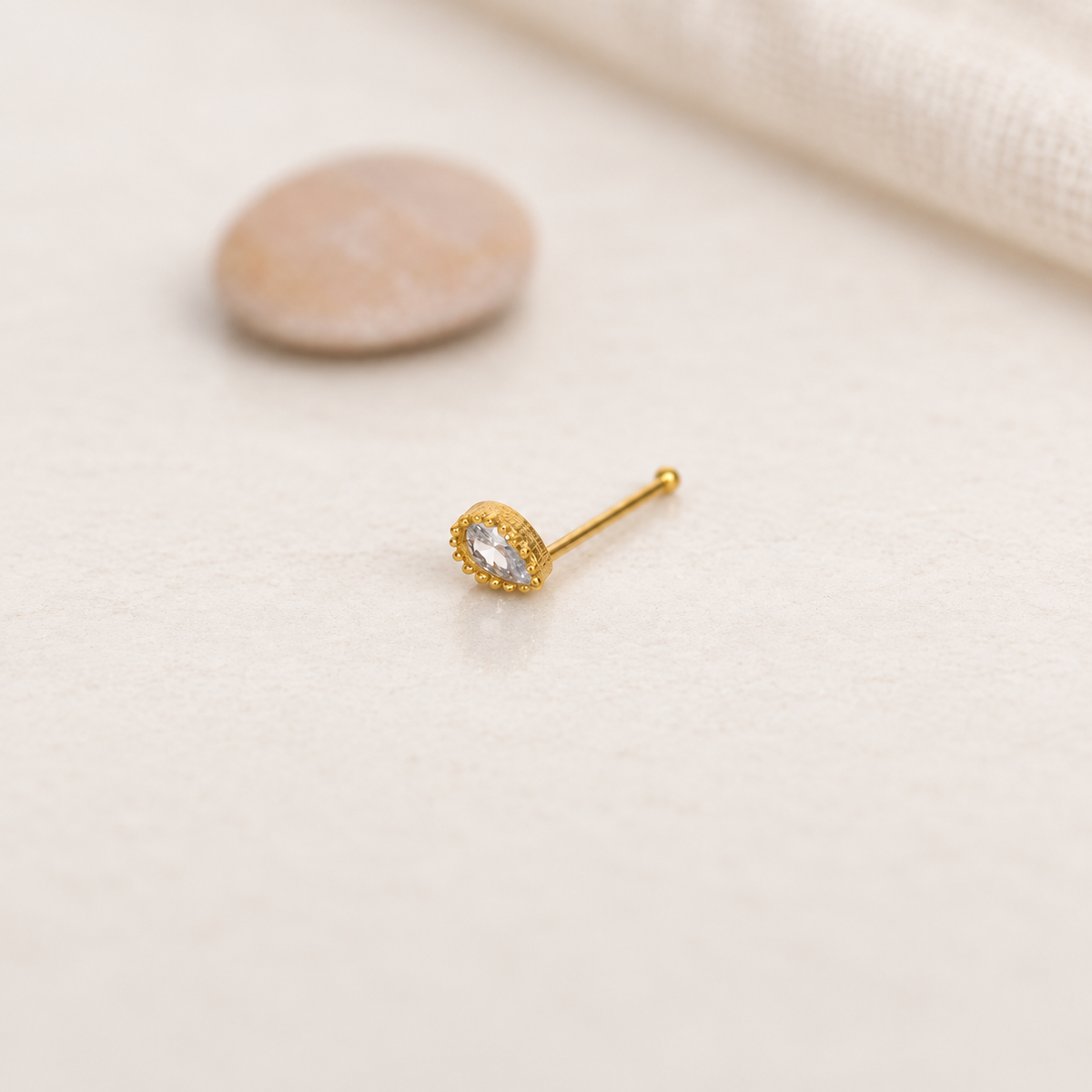 Bone Nose Stud in Gold or Silver, 925 Sterling Silver, Pair