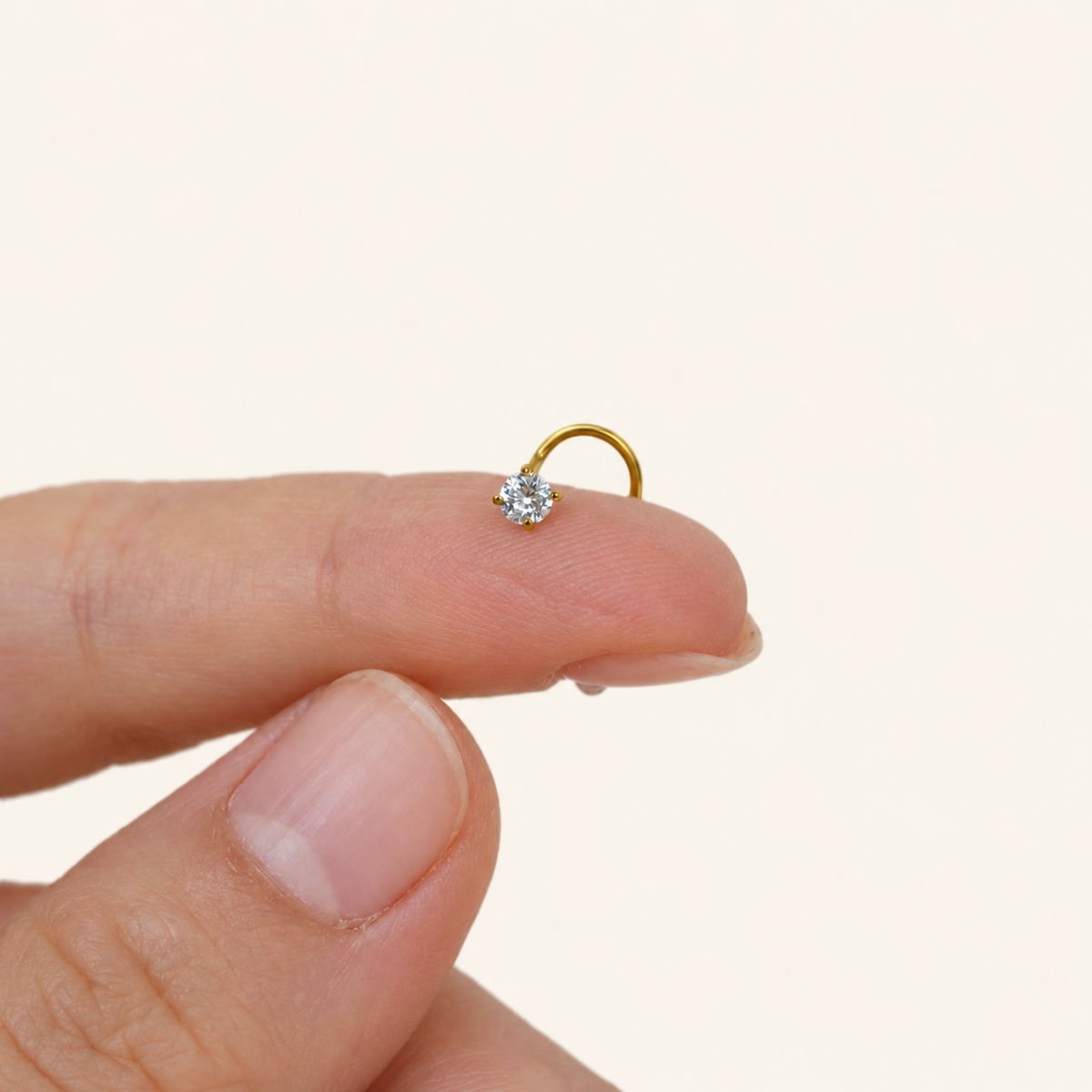 3mm Zircon Solitaire Nose Stud in Gold or Silver, Stainless Steel, Pair