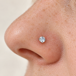 3mm Zircon Solitaire Nose Stud in Gold or Silver, Stainless Steel, Pair