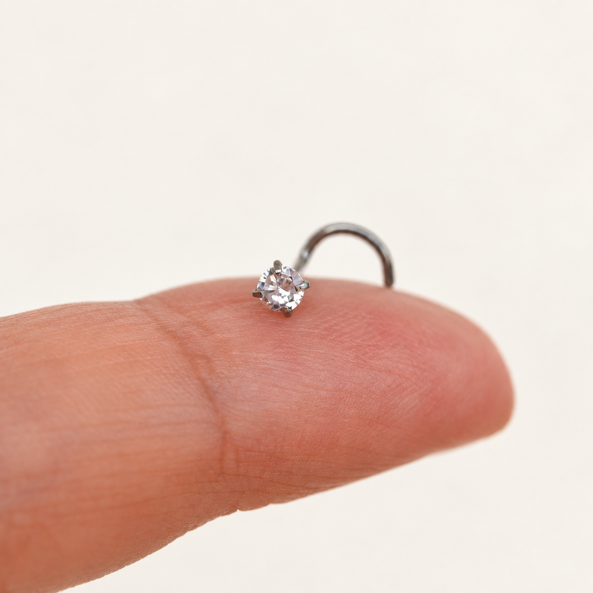 3mm Zircon Solitaire Nose Stud in Gold or Silver, Stainless Steel, Pair
