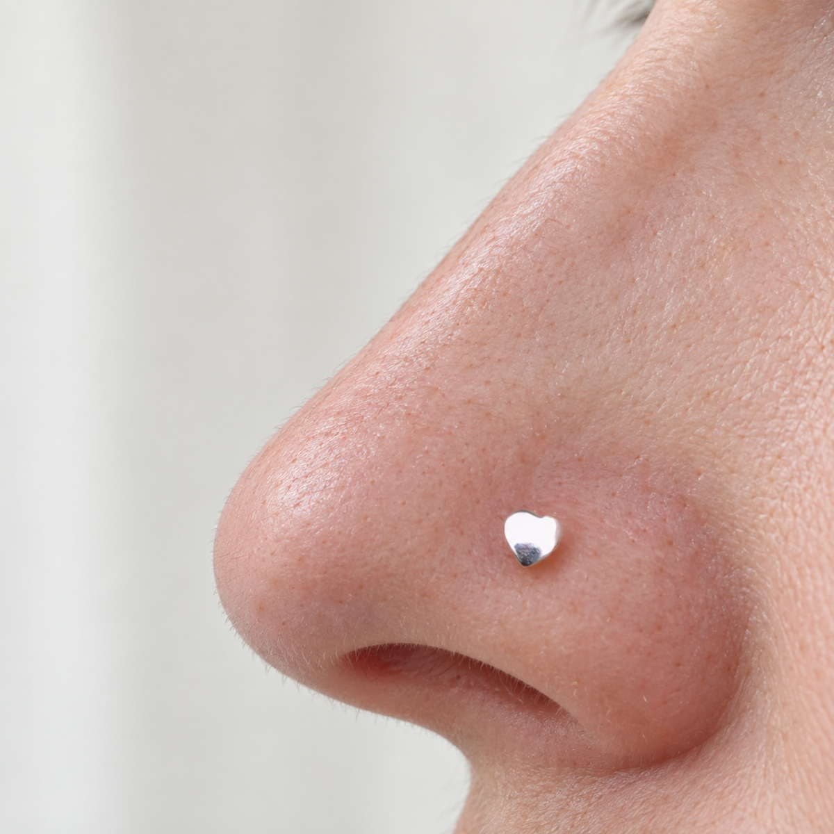 Heart Nose Stud in Gold or Silver, 925 Sterling Silver, Pair