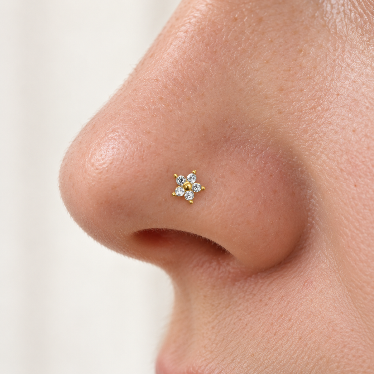 Bone Flower Nose Stud in Gold or Silver, 925 Sterling Silver, Pair