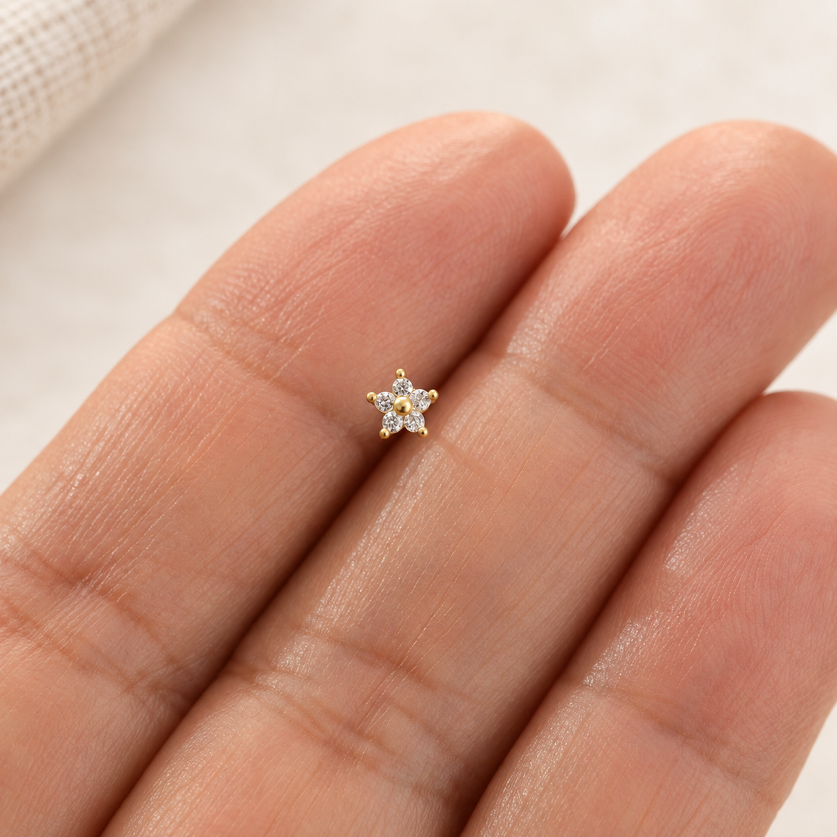 Bone Flower Nose Stud in Gold or Silver, 925 Sterling Silver, Pair
