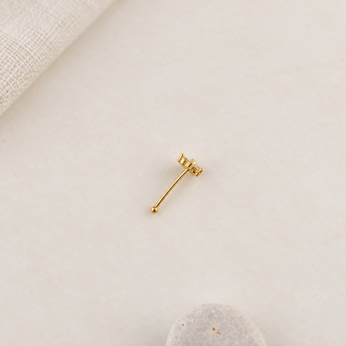 Bone Flower Nose Stud in Gold or Silver, 925 Sterling Silver, Pair