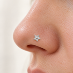 Bone Flower Nose Stud in Gold or Silver, 925 Sterling Silver, Pair