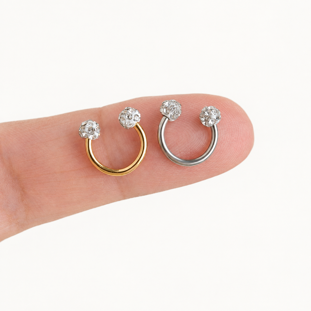 Gold and silver crystal ball horseshoe circular barbells