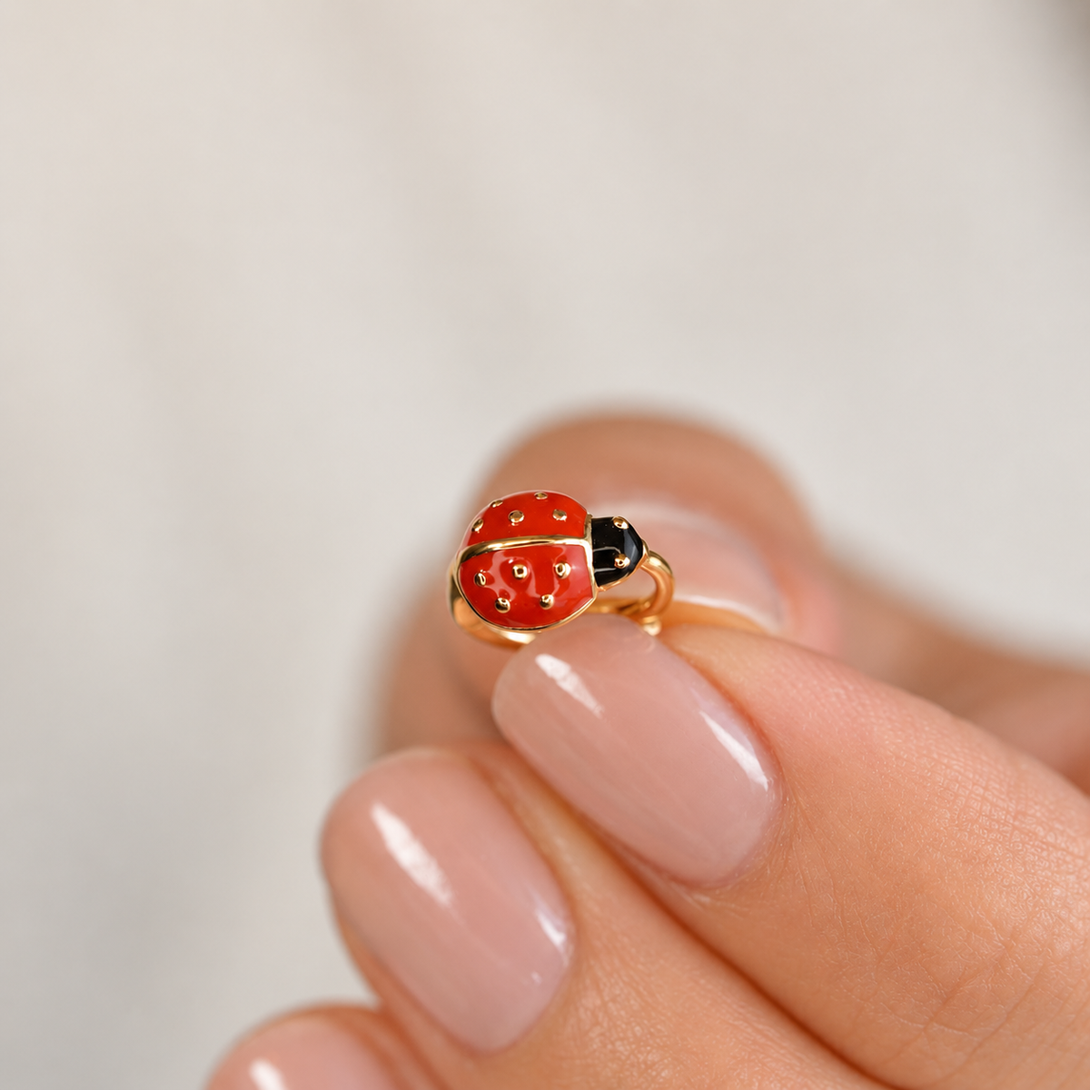 Ladybug Cartilage Hoop Earring for Helix & Tragus, 18G, 7mm, Gold, Single