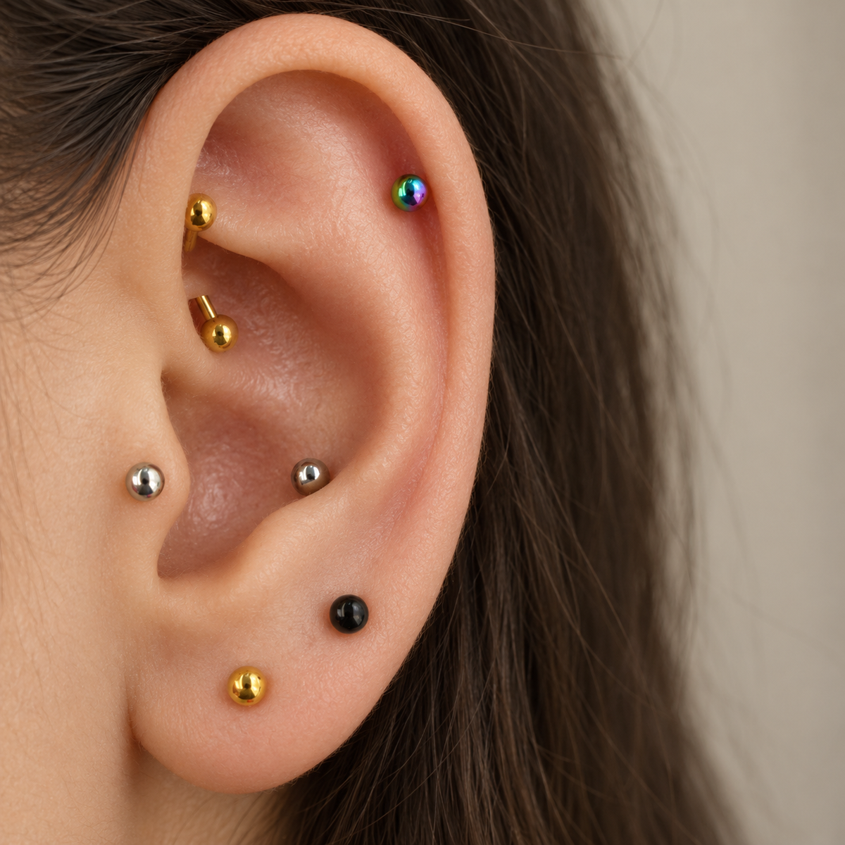 Flat Back Labret, 16G, 6mm, 8mm & 10mm, Gold, Silver, Black or Hologram, Single