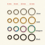 Hoop Ring, 16G, 6-12mm, Gold, Silver, Black or Hologram, Single