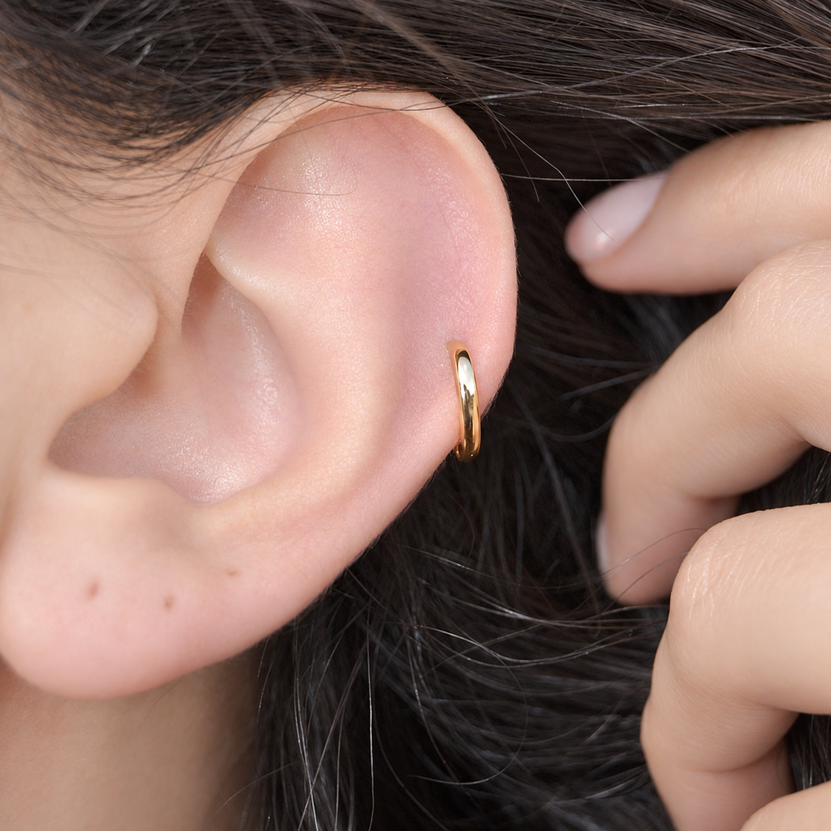 Gold or Silver Flat Cartilage Hoop Earring for Helix & Tragus, Single