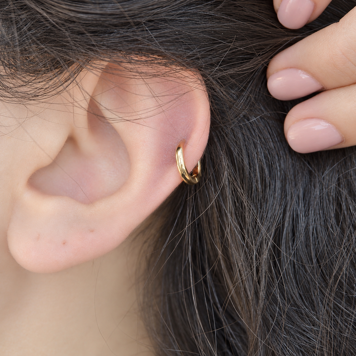 Gold or Silver Flat Cartilage Hoop Earring for Helix & Tragus, Single