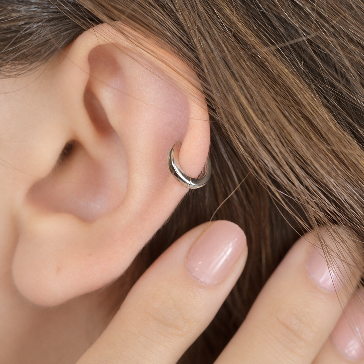 Gold or Silver Flat Cartilage Hoop Earring for Helix & Tragus, Single