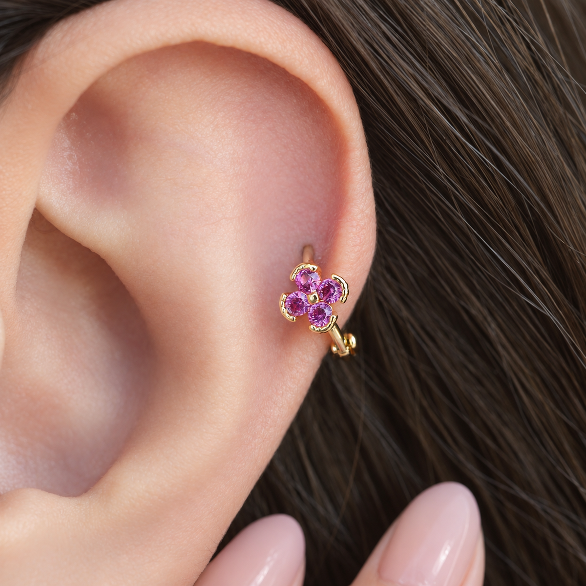 Flower Hoop Ring, 18G, 6mm, Multiple Colours, Single
