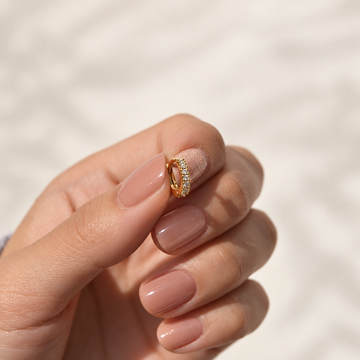 Mini Zircon Hoop Ring, 18G, 8mm, Gold or Silver, Single