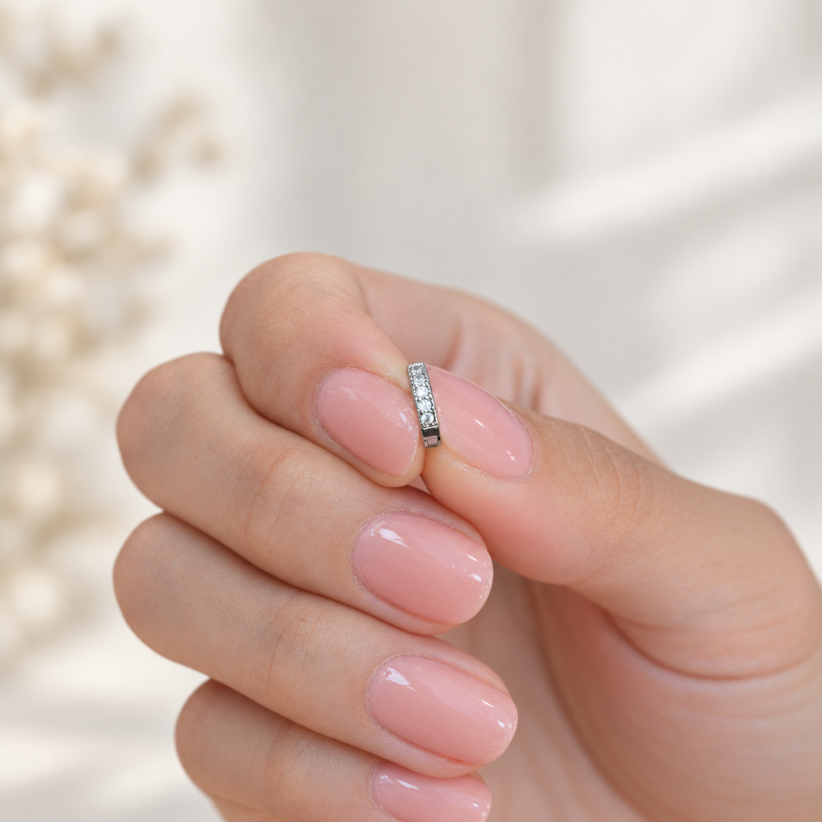 Mini Zircon Hoop Ring, 18G, 8mm, Gold or Silver, Single