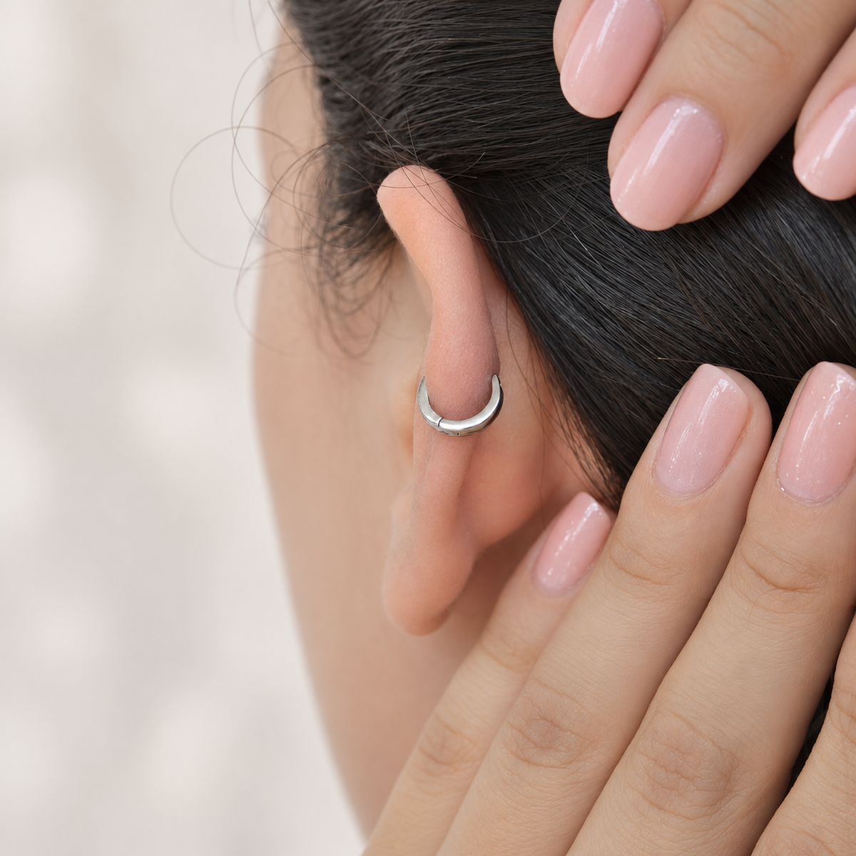 Mini Zircon Hoop Ring, 18G, 8mm, Gold or Silver, Single
