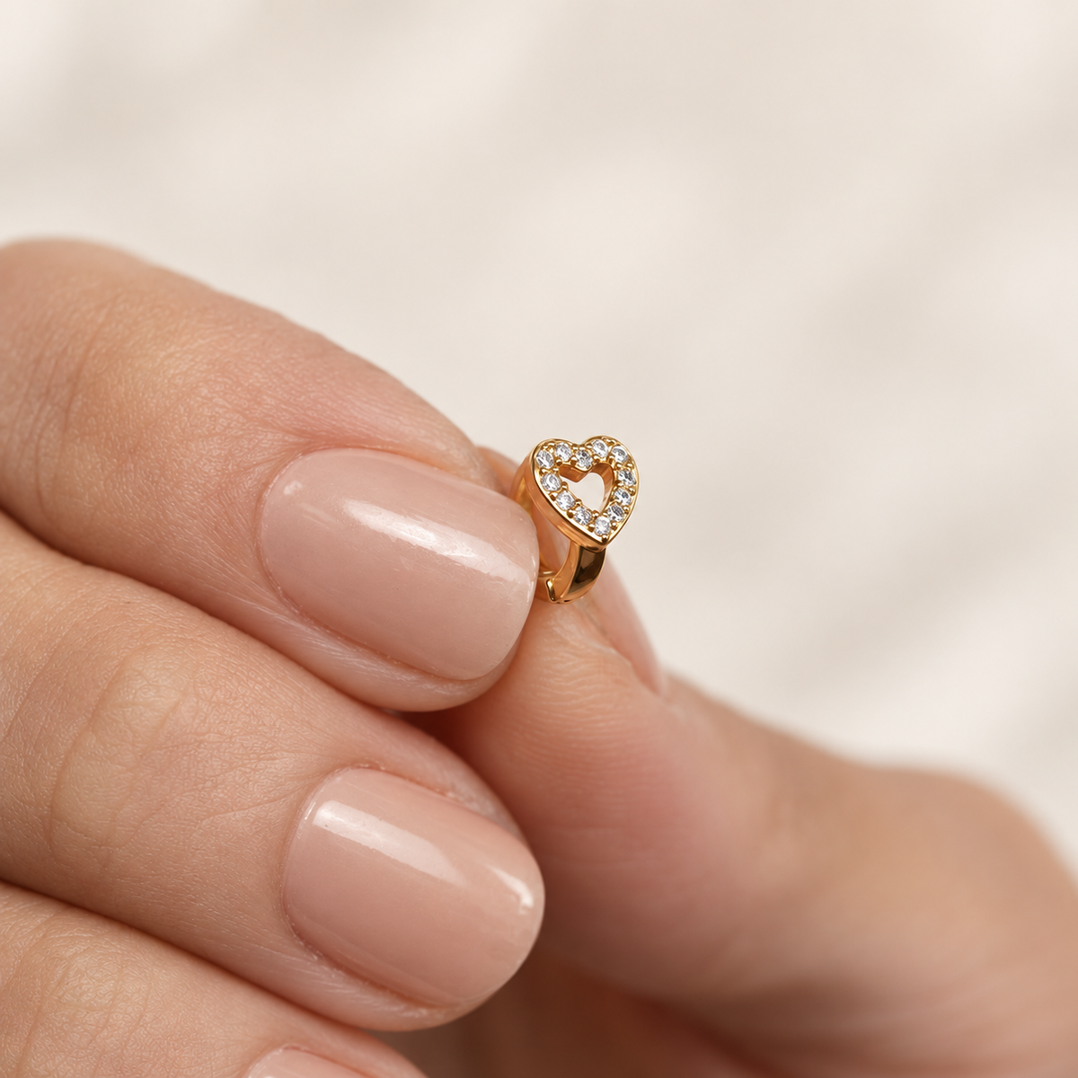 Zircon Heart Hoop Ring, 8mm, Gold or Silver, Single