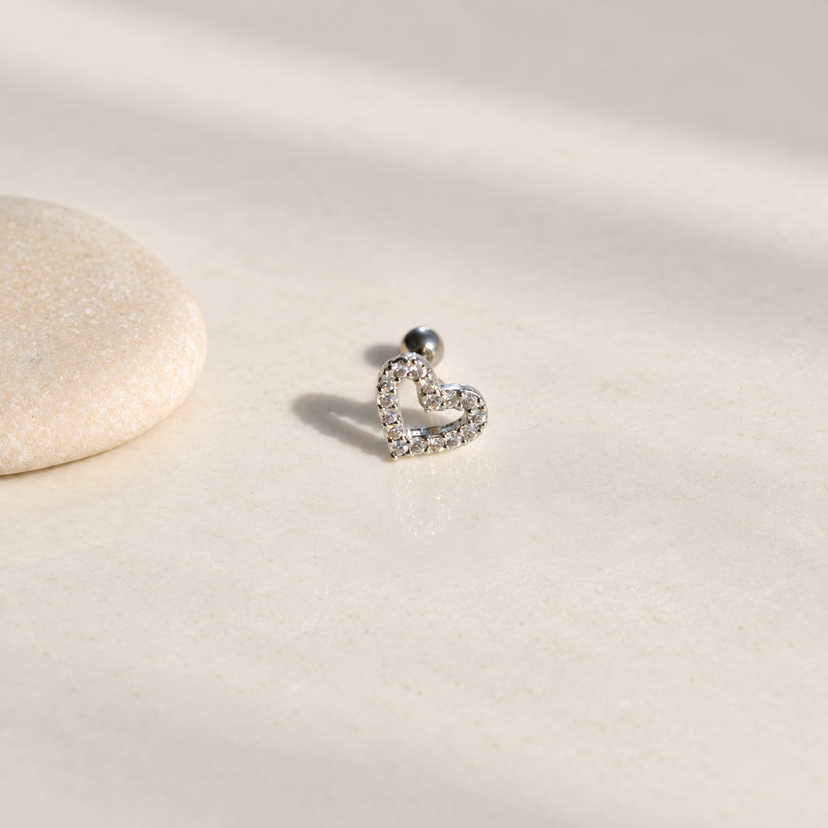 Silver zircon heart piercing stud