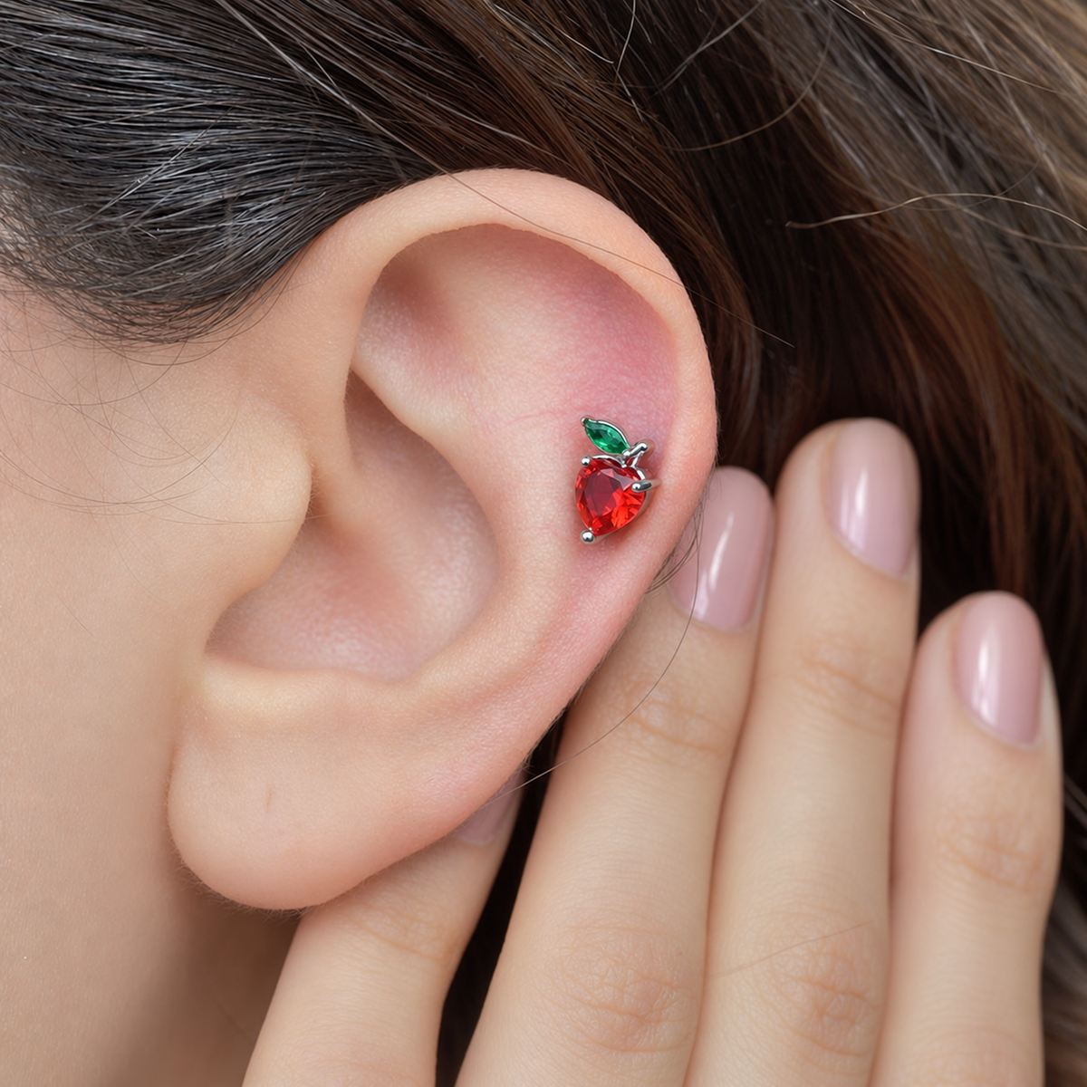 Apple Piercing Stud, 18G, 10mm, Red, Single
