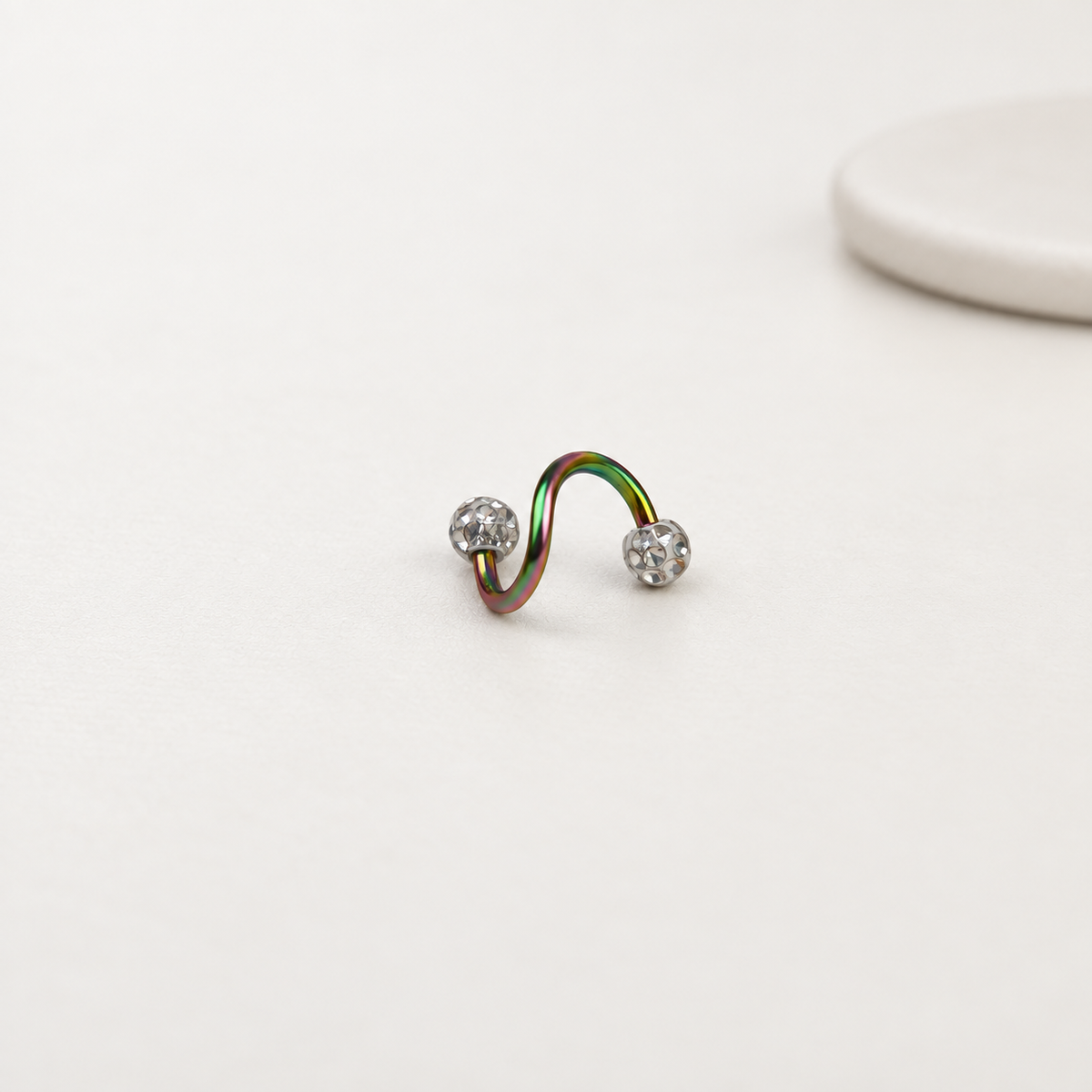 Twisted Spiral Piercing Ring, 16G, 6mm, Multiple Colours, Single - Hologram with Stone variant