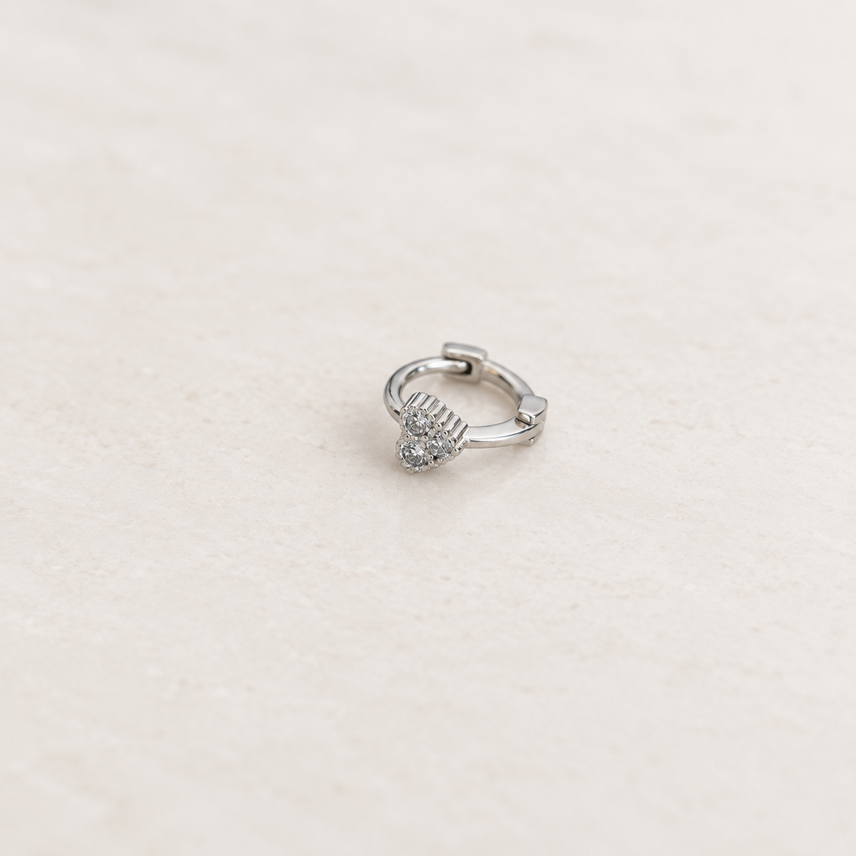Silver crystal mini heart hoop earring