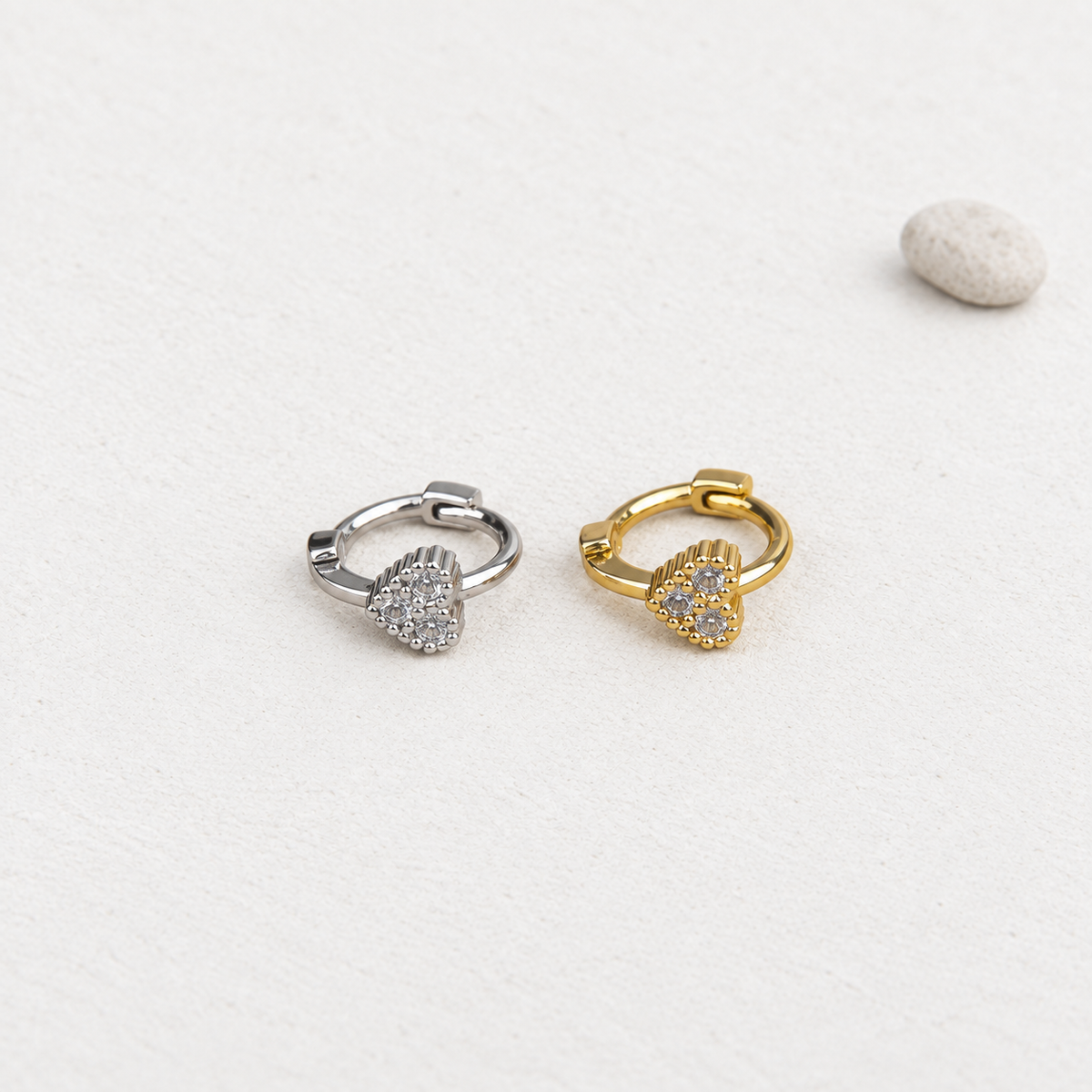 Gold and silver crystal mini heart hoop earrings