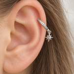 Dangle Star Hoop Ring, 9mm, Gold or Silver, Single