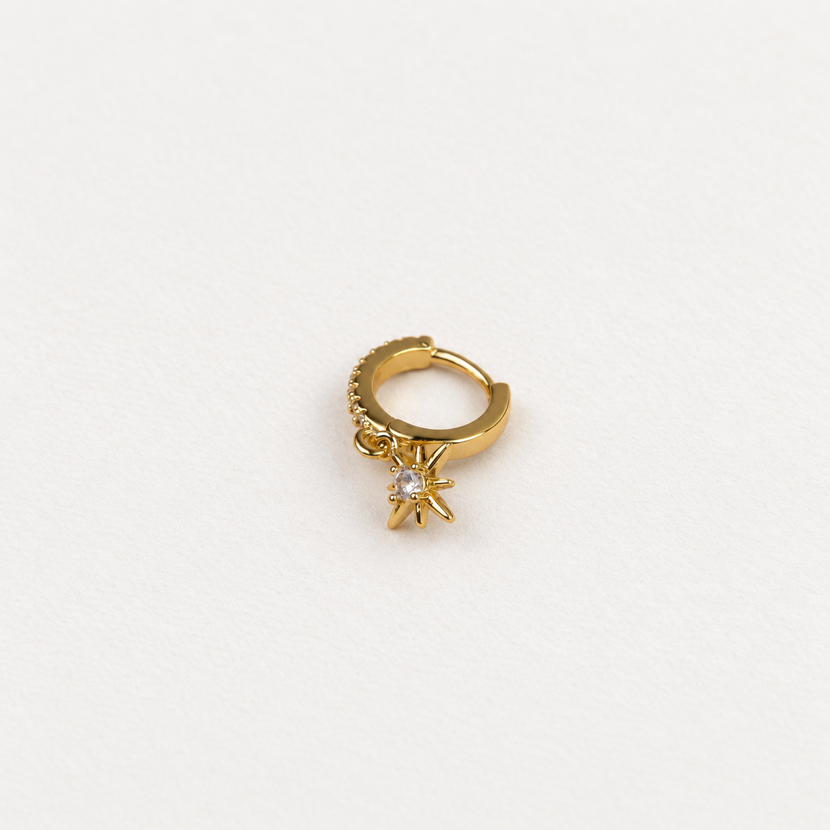 Dangle Star Hoop Ring, 9mm, Gold or Silver, Single