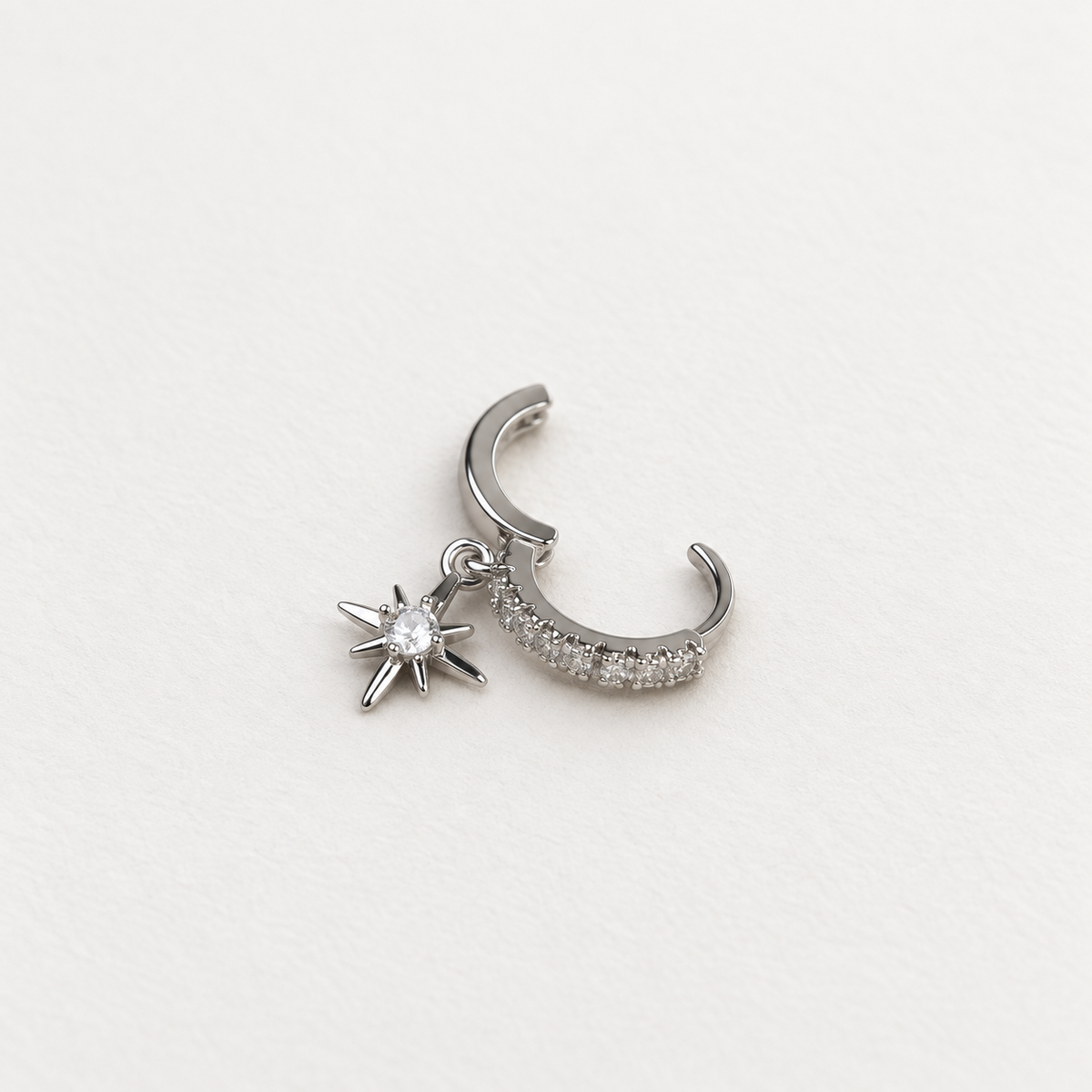 Dangle Star Hoop Ring, 9mm, Gold or Silver, Single
