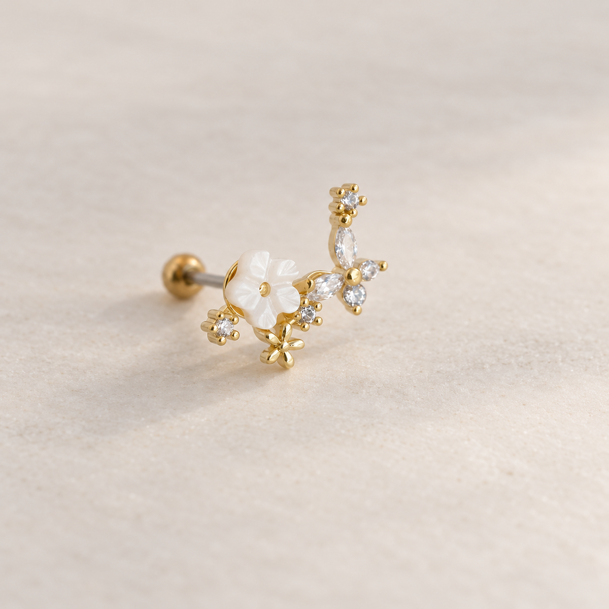 Magnolia Flower Rose Piercing Stud, 18G, 6mm, Gold, Silver or Rose, Single - Gold variant