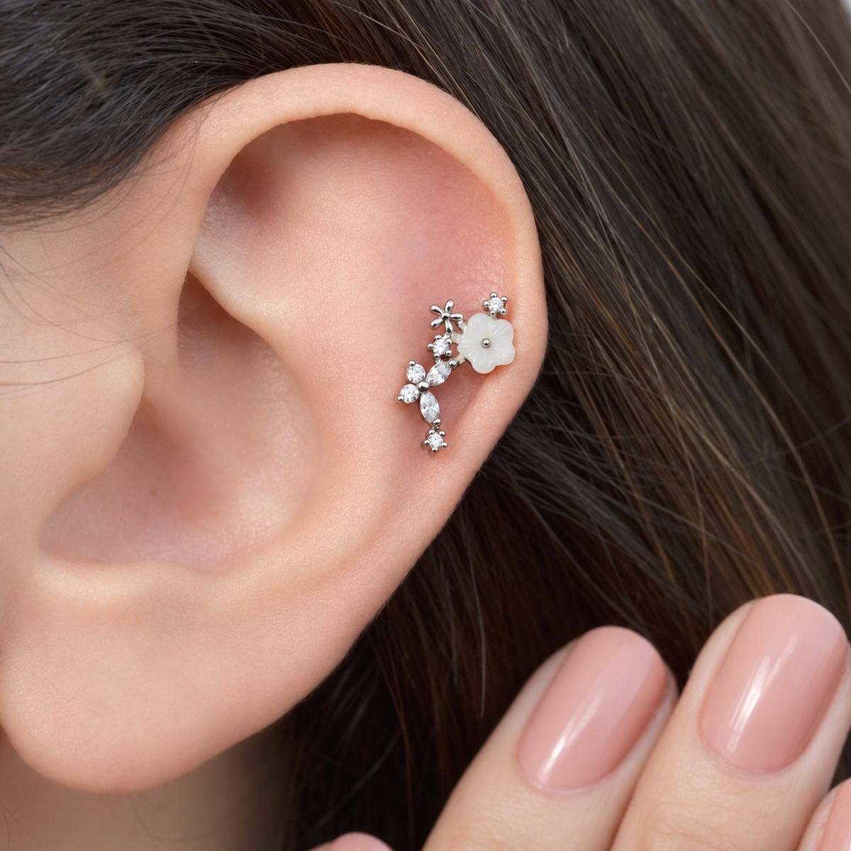 Magnolia Flower Rose Piercing Stud, 18G, 6mm, Gold, Silver or Rose, Single - product view