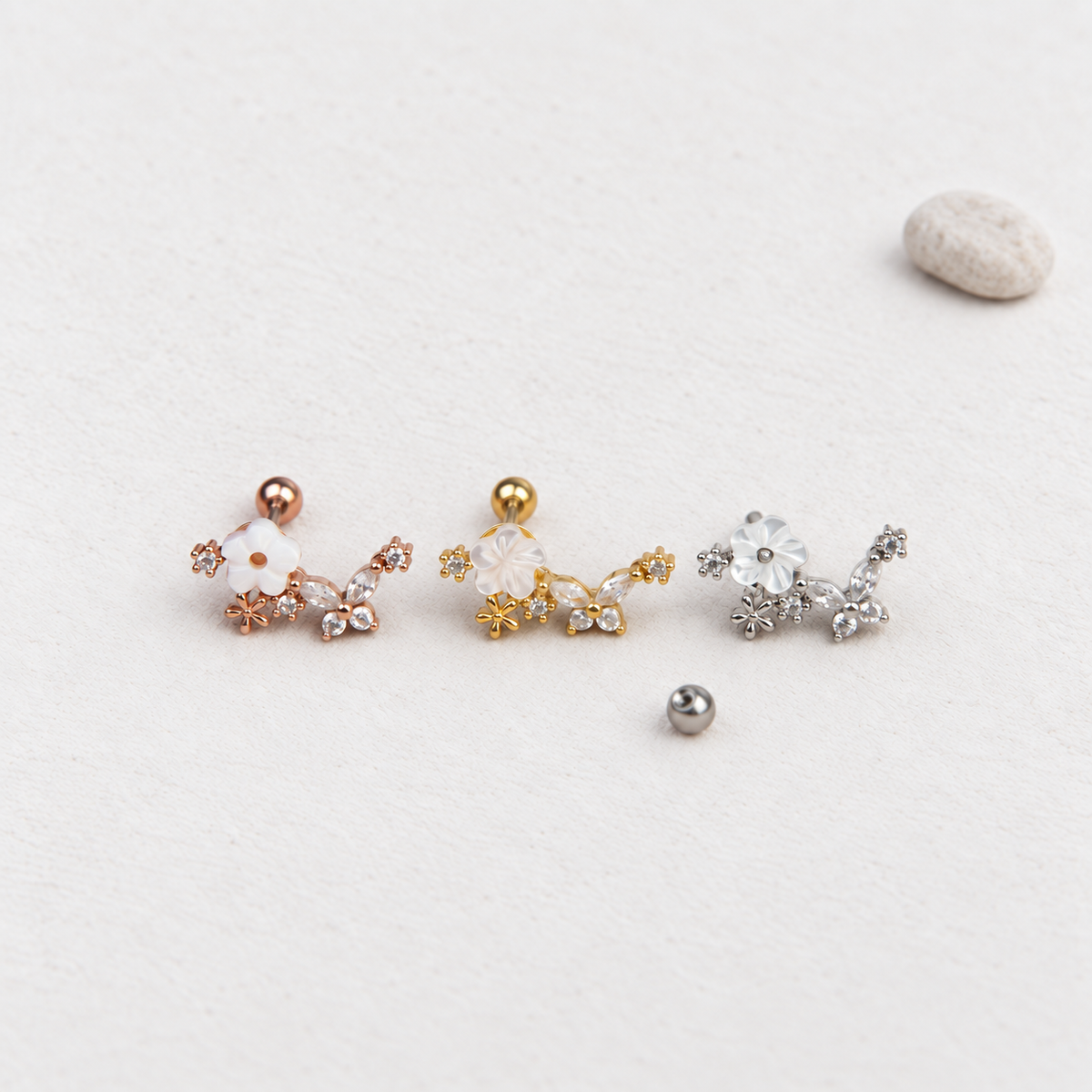 Magnolia Flower Rose Piercing Stud, 18G, 6mm, Gold, Silver or Rose, Single - product view